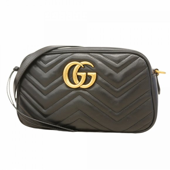 GUCCI Black Leather GG Marmont Shoulder Bag - Picture 1 of 8